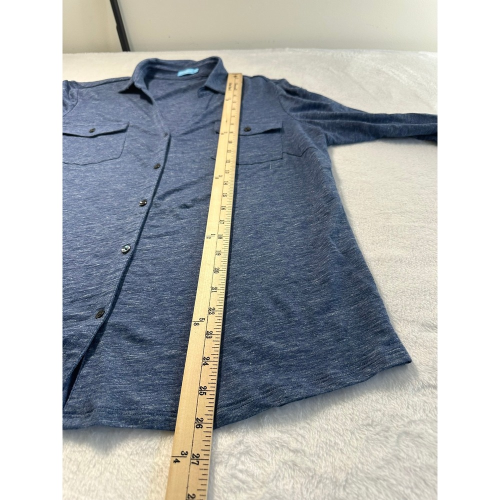 J.McLaughlin Button Down Top Womens XL Blue Very Good Linen Blend 3/4 Sleeve - Picture 4 of 8